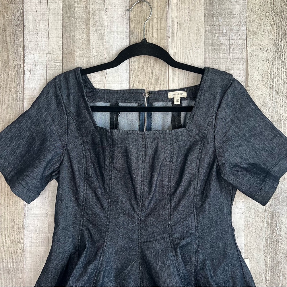 NWT Anthropologie Pilcro Short-Sleeve Square-Neck Denim Mini Dress Medium - Picture 8 of 15